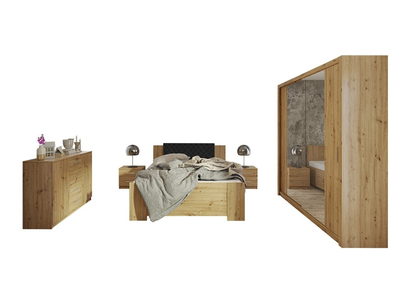 Conjunto de dormitorio Catromi 114 (Roble Artisan + Soft Pik 011)