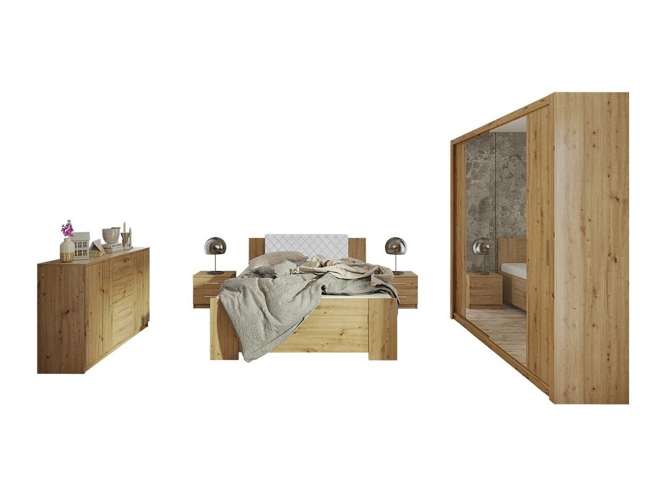Conjunto de dormitorio Catromi 114 (Roble Artisan + Soft Pik 017)