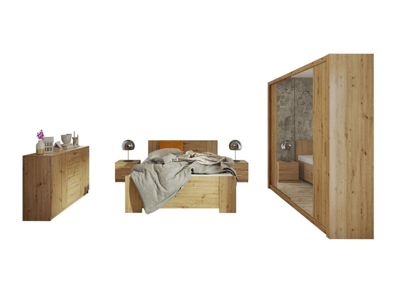 Conjunto de dormitorio Catromi 114 (Roble Artisan)