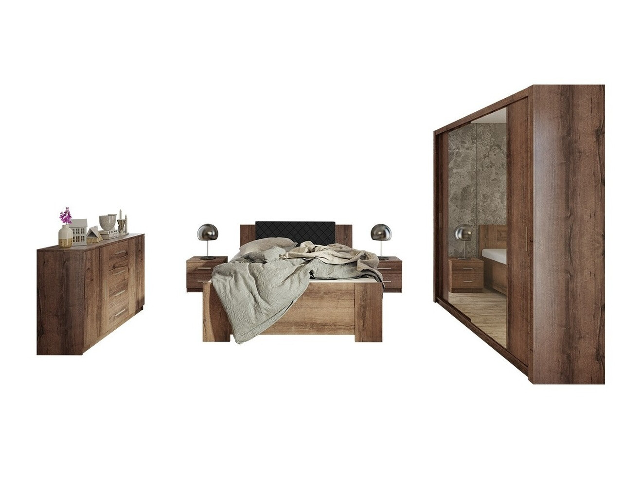 Conjunto de dormitorio Catromi 114 (Roble del Monastery + Soft Pik 011)