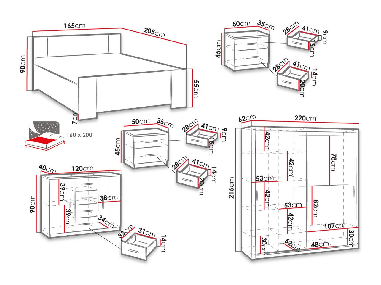 Conjunto de dormitorio Catromi 115 (Blanco)