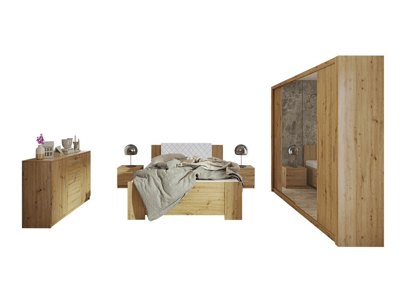 Conjunto de dormitorio Catromi 115 (Roble Artisan + Soft Pik 017)