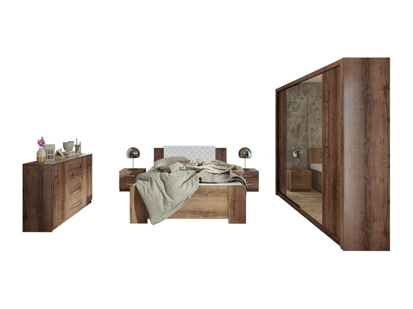 Conjunto de dormitorio Catromi 115 (Roble del Monastery + Soft Pik 017)