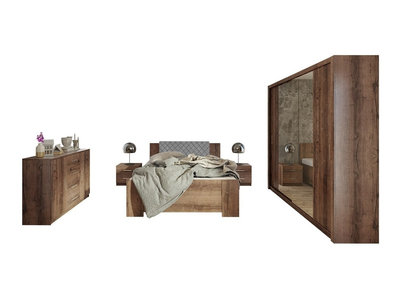Conjunto de dormitorio Catromi 115 (Roble del Monastery + Soft Pik 029)