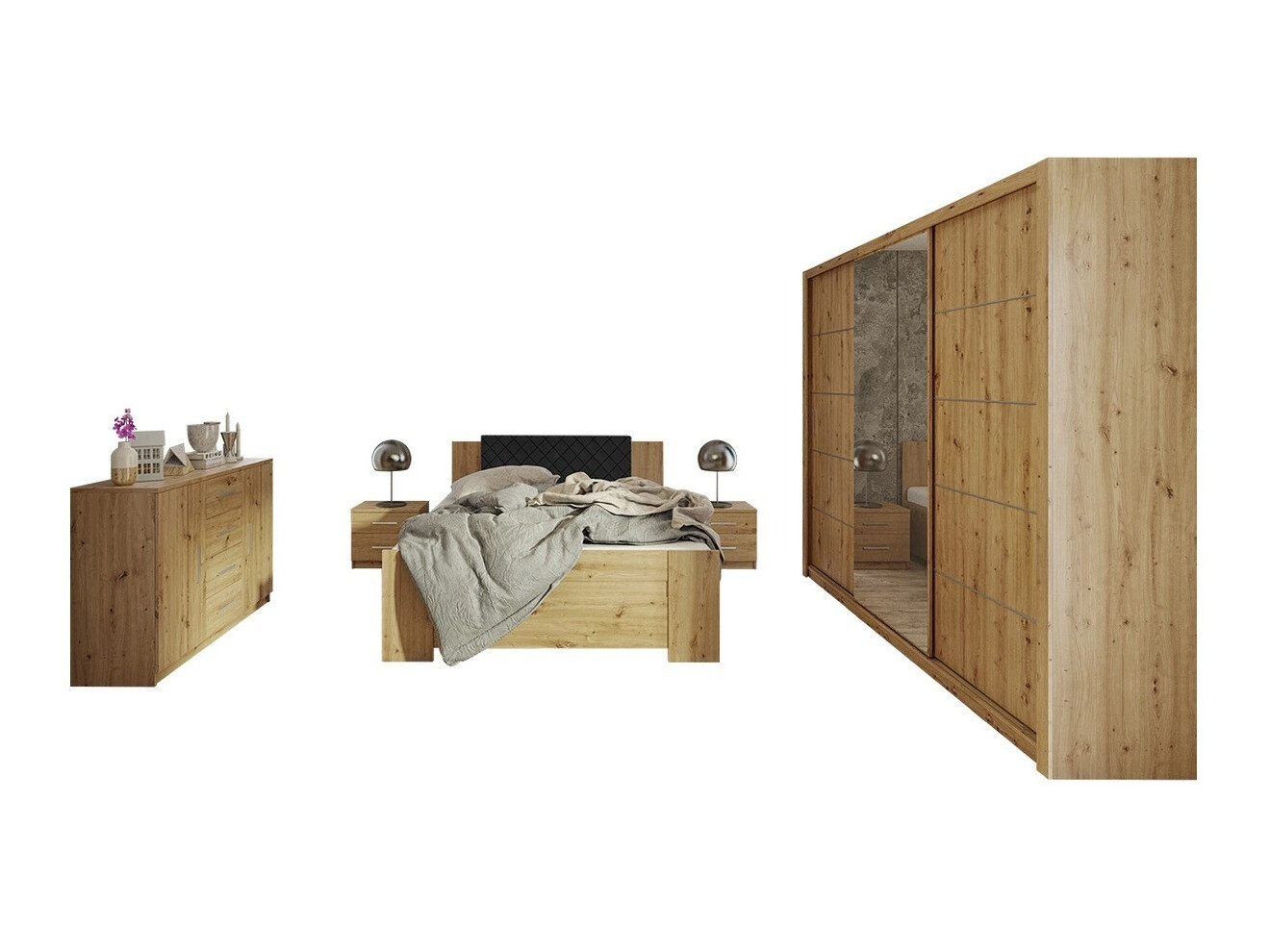 Conjunto de dormitorio Catromi 116 (Roble Artisan + Soft Pik 011)