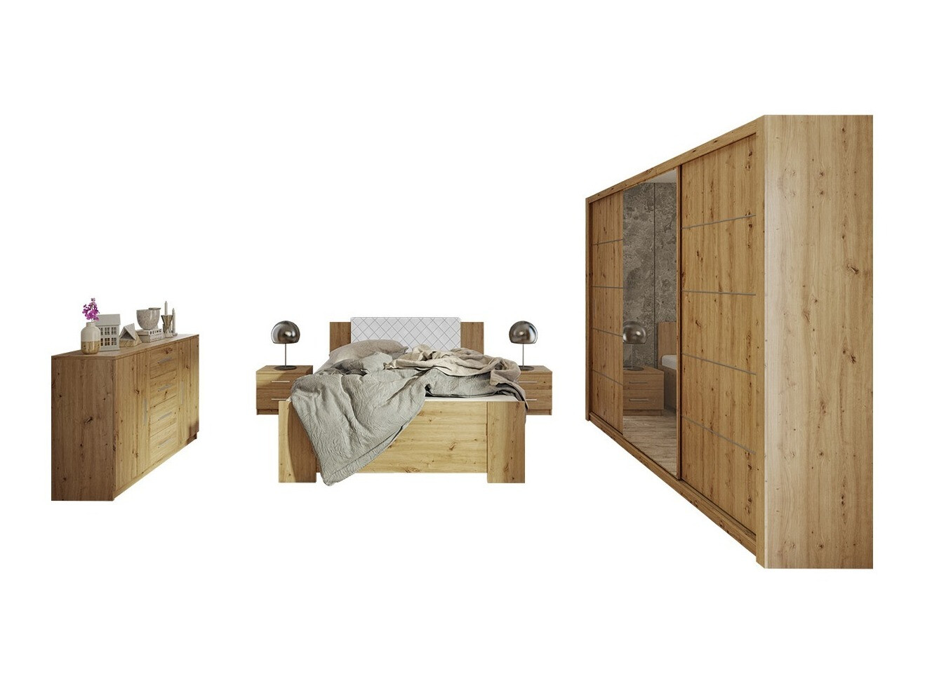 Conjunto de dormitorio Catromi 116 (Roble Artisan + Soft Pik 017)