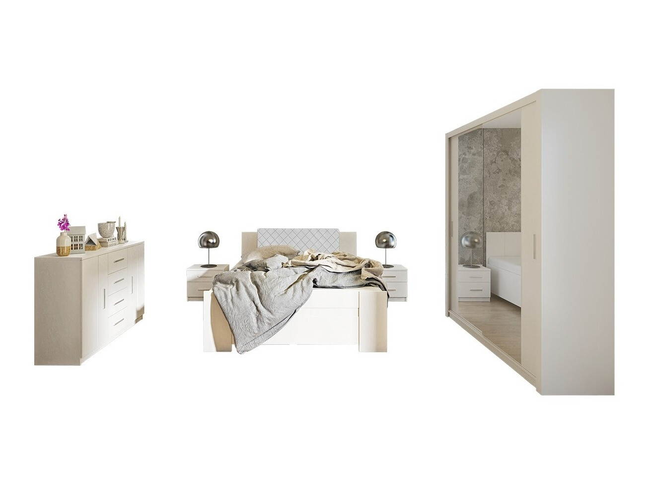 Conjunto de dormitorio Catromi 121 (Blanco + Soft Pik 017)
