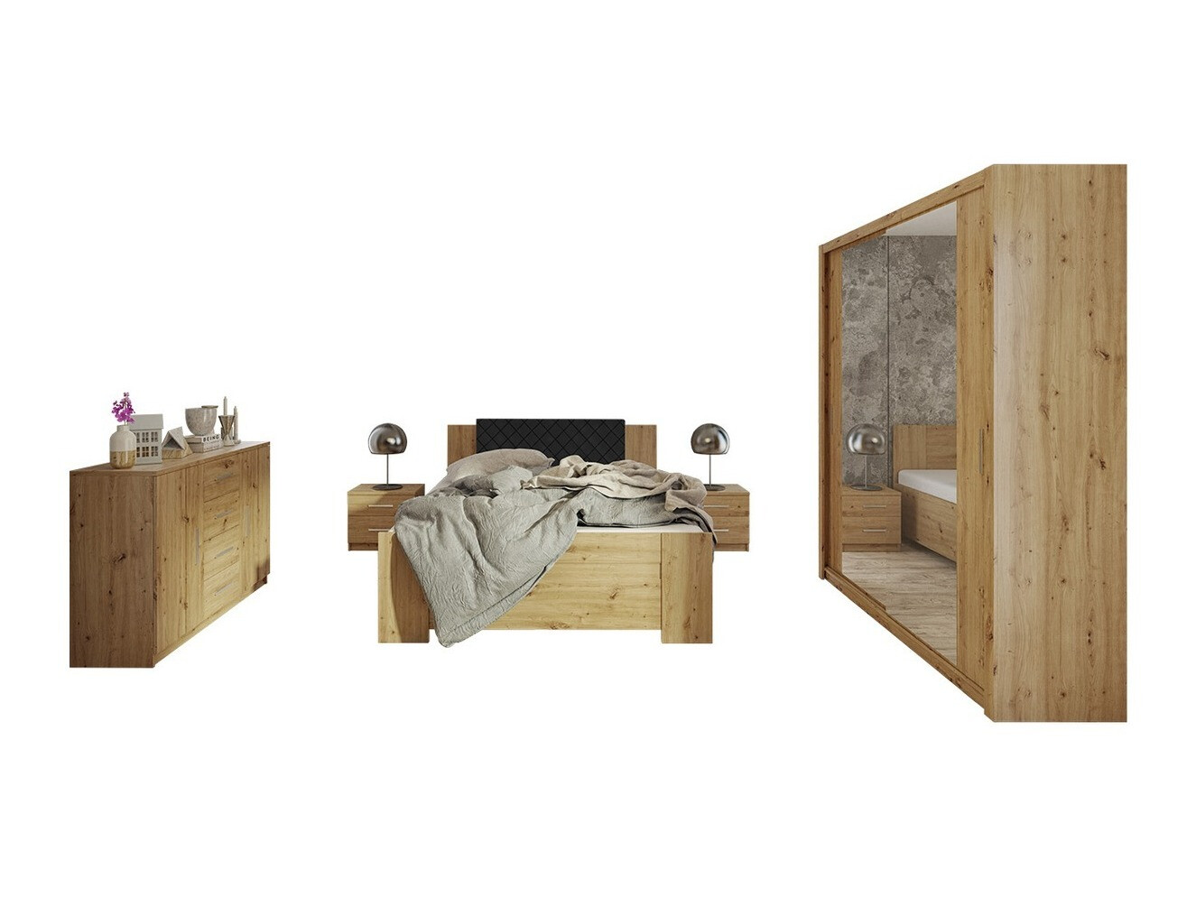 Conjunto de dormitorio Catromi 121 (Roble Artisan + Soft Pik 011)
