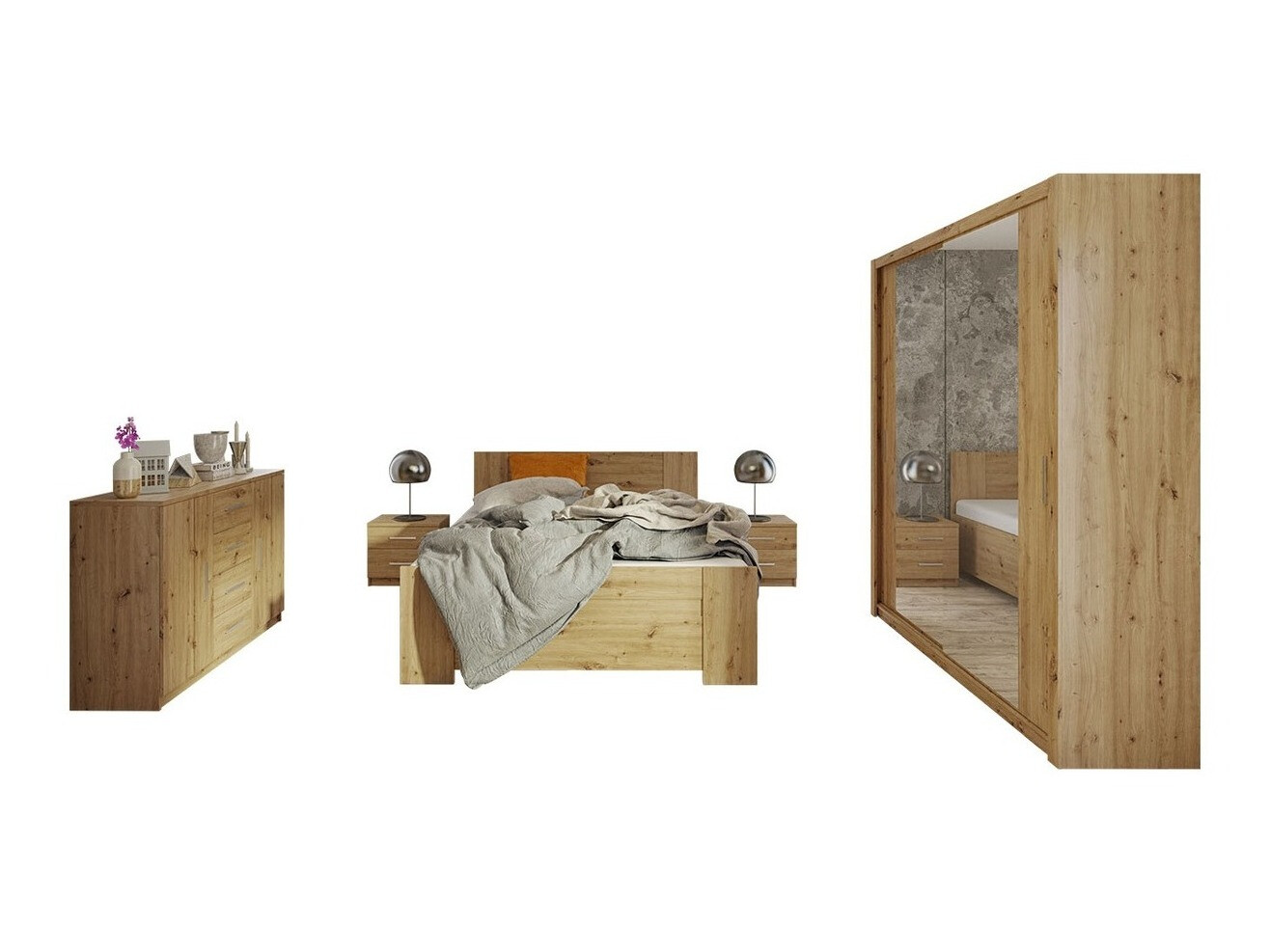 Conjunto de dormitorio Catromi 121 (Roble Artisan)