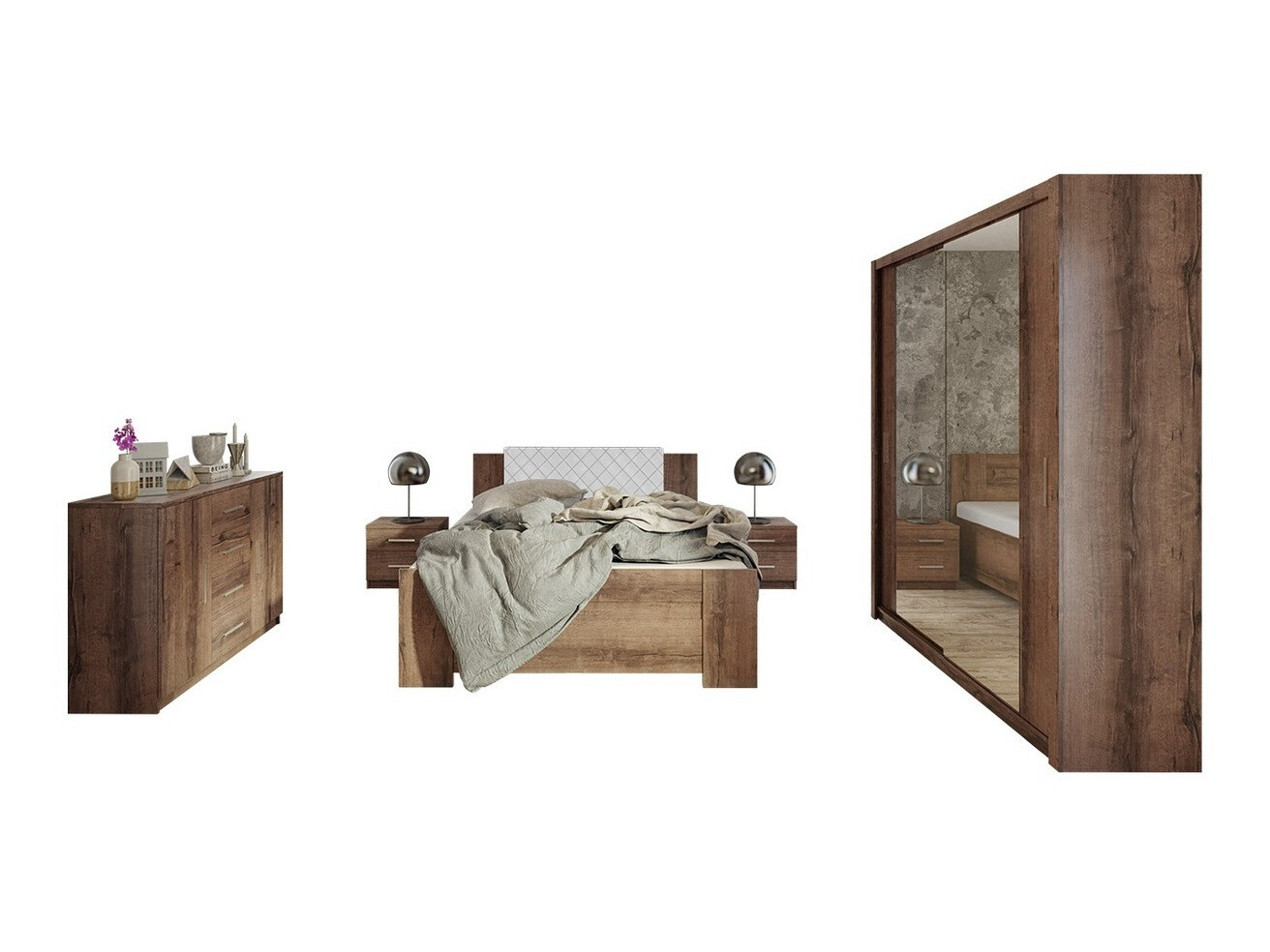 Conjunto de dormitorio Catromi 121 (Roble del Monastery + Soft Pik 017)