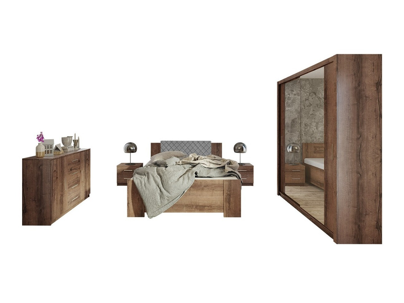 Conjunto de dormitorio Catromi 121 (Roble del Monastery + Soft Pik 029)
