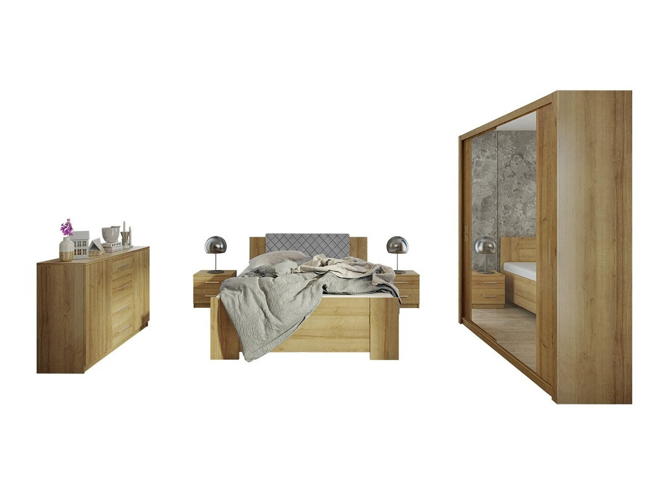 Conjunto de dormitorio Catromi 121 (Roble dorado + Soft Pik 029)