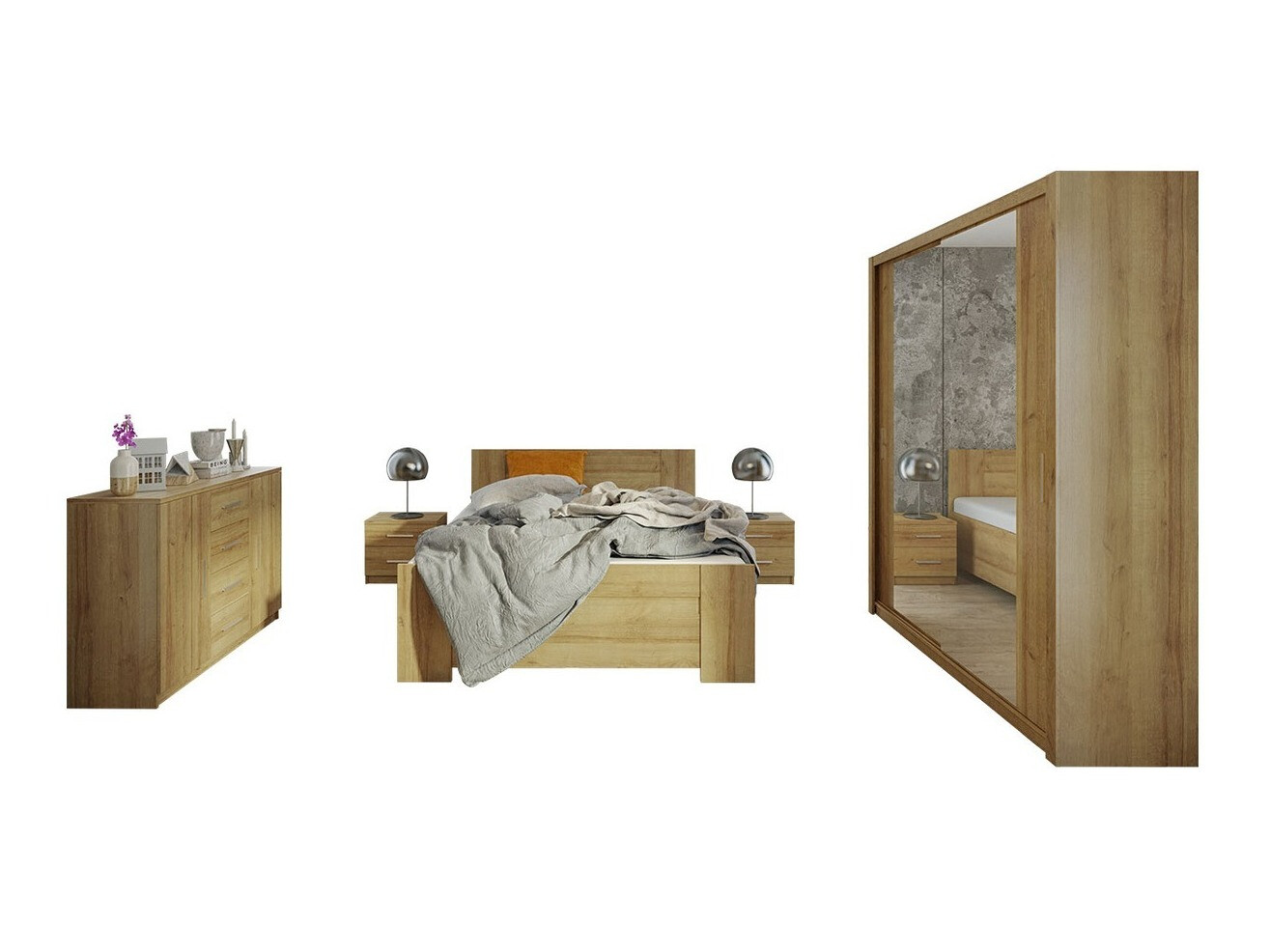 Conjunto de dormitorio Catromi 121 (Roble dorado)