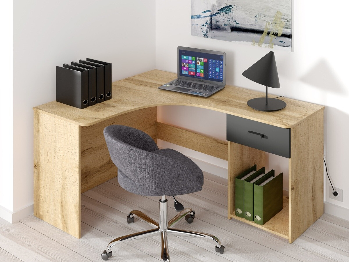 Escritorio esquinero Austin 303 (Roble wotan + Negro)