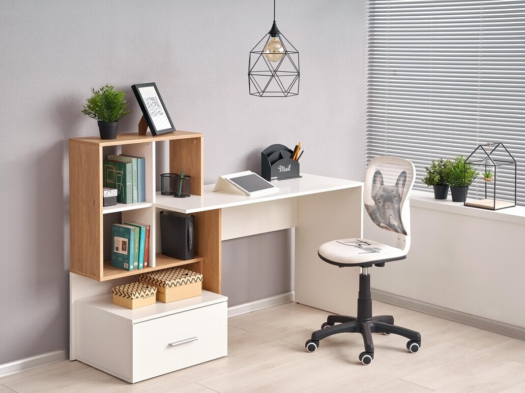 Mesa de oficina Houston 826 (Blanco + Roble dorado)