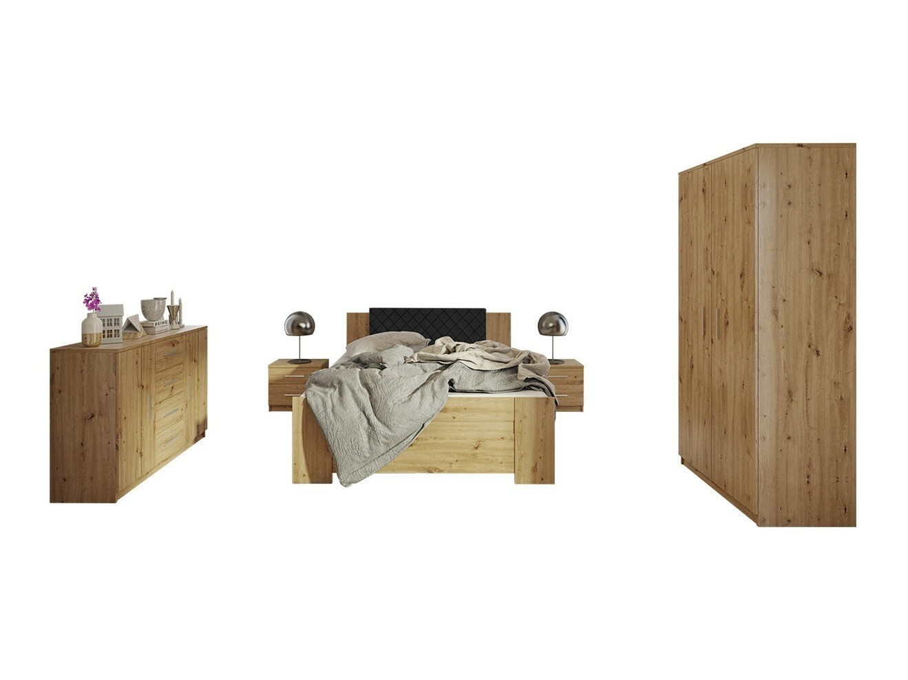 Conjunto de dormitorio Catromi 122 (Roble Artisan + Soft Pik 011)