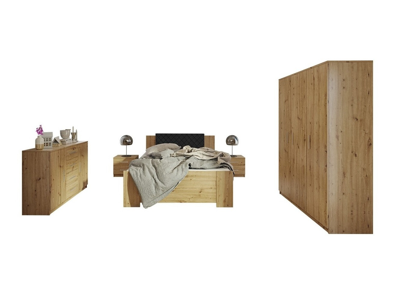 Conjunto de dormitorio Catromi 123 (Roble Artisan + Soft Pik 011)