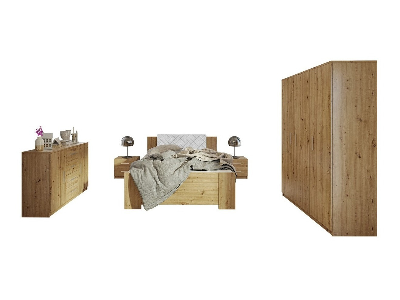 Conjunto de dormitorio Catromi 123 (Roble Artisan + Soft Pik 017)
