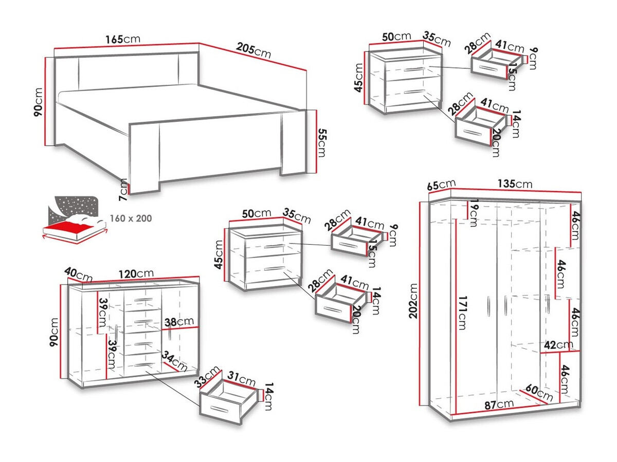 Conjunto de dormitorio Catromi 123 (Roble Artisan)