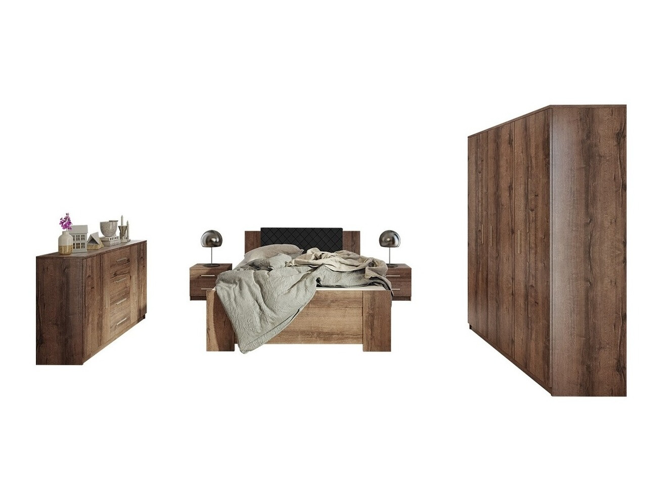 Conjunto de dormitorio Catromi 123 (Roble del Monastery + Soft Pik 011)