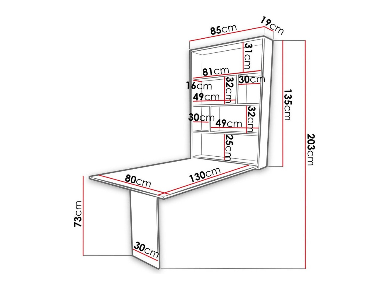 Mesa plegable Hartford 428 (Negro + Hormigón)