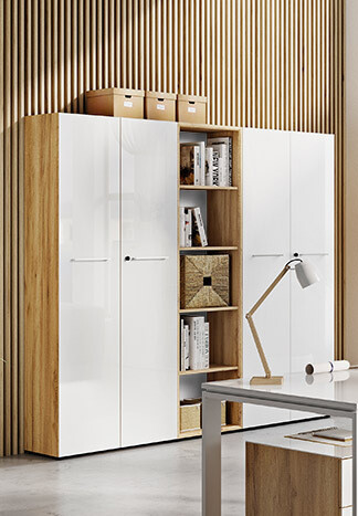 Estantería Catcamu 104 (Blanco brillante + Navarra roble)