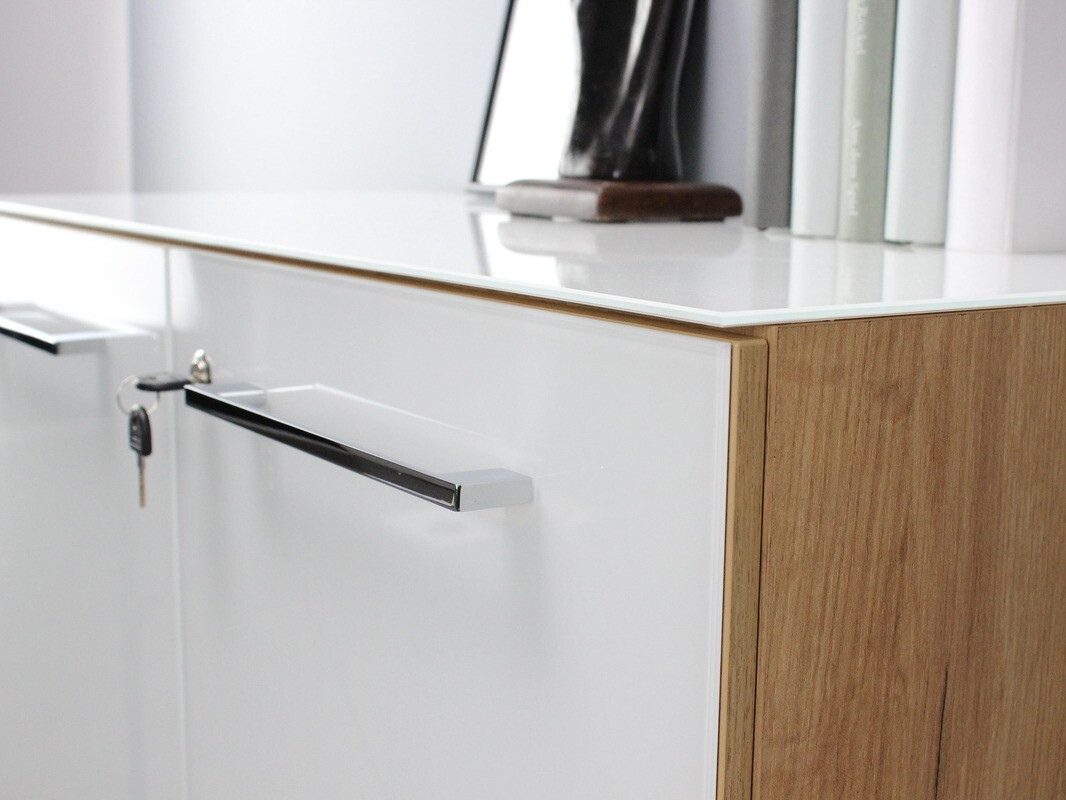 Estantería Catcamu 104 (Blanco brillante + Navarra roble)