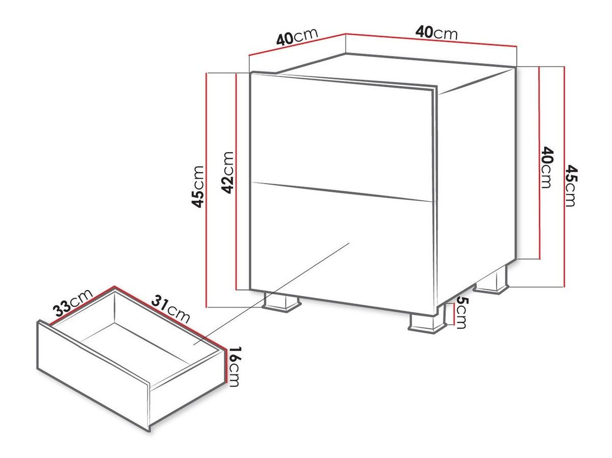 Mesilla de noche Tivdalu 127 (Negro + Negro brillante)