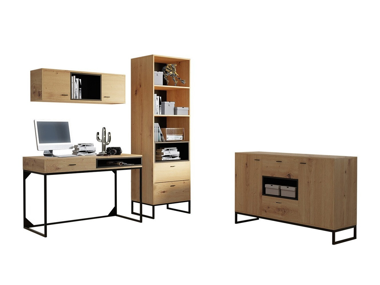 Conjunto para oficina en casa Baltesi 116 (Roble Artisan + Negro)