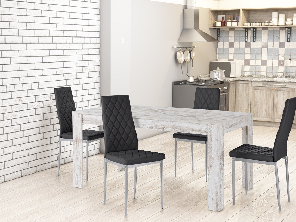 Conjunto de comedor Denton 602 (Negro + Plata)