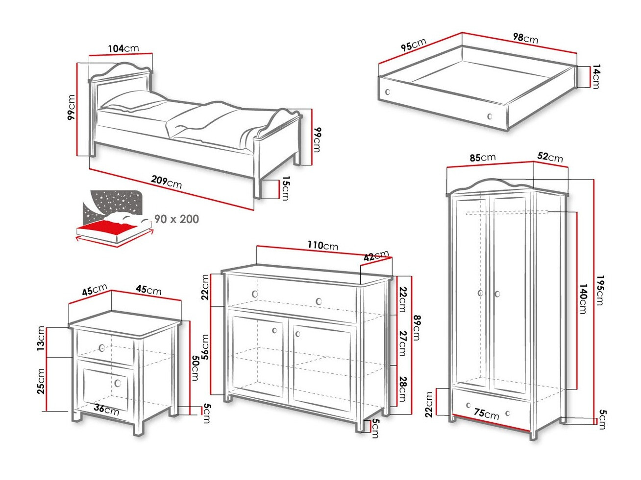 Conjunto de dormitorio infantil Elblive 126