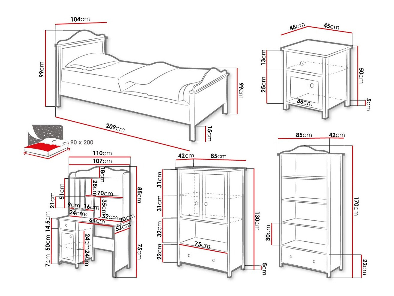 Conjunto de dormitorio infantil Elblive 127