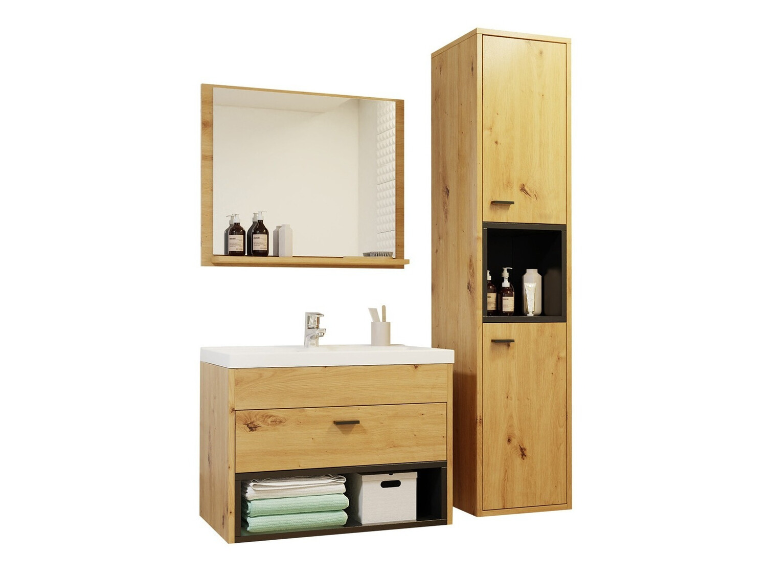 Conjunto de mueble de baño Baltesi 100 (Roble Artisan + Negro)