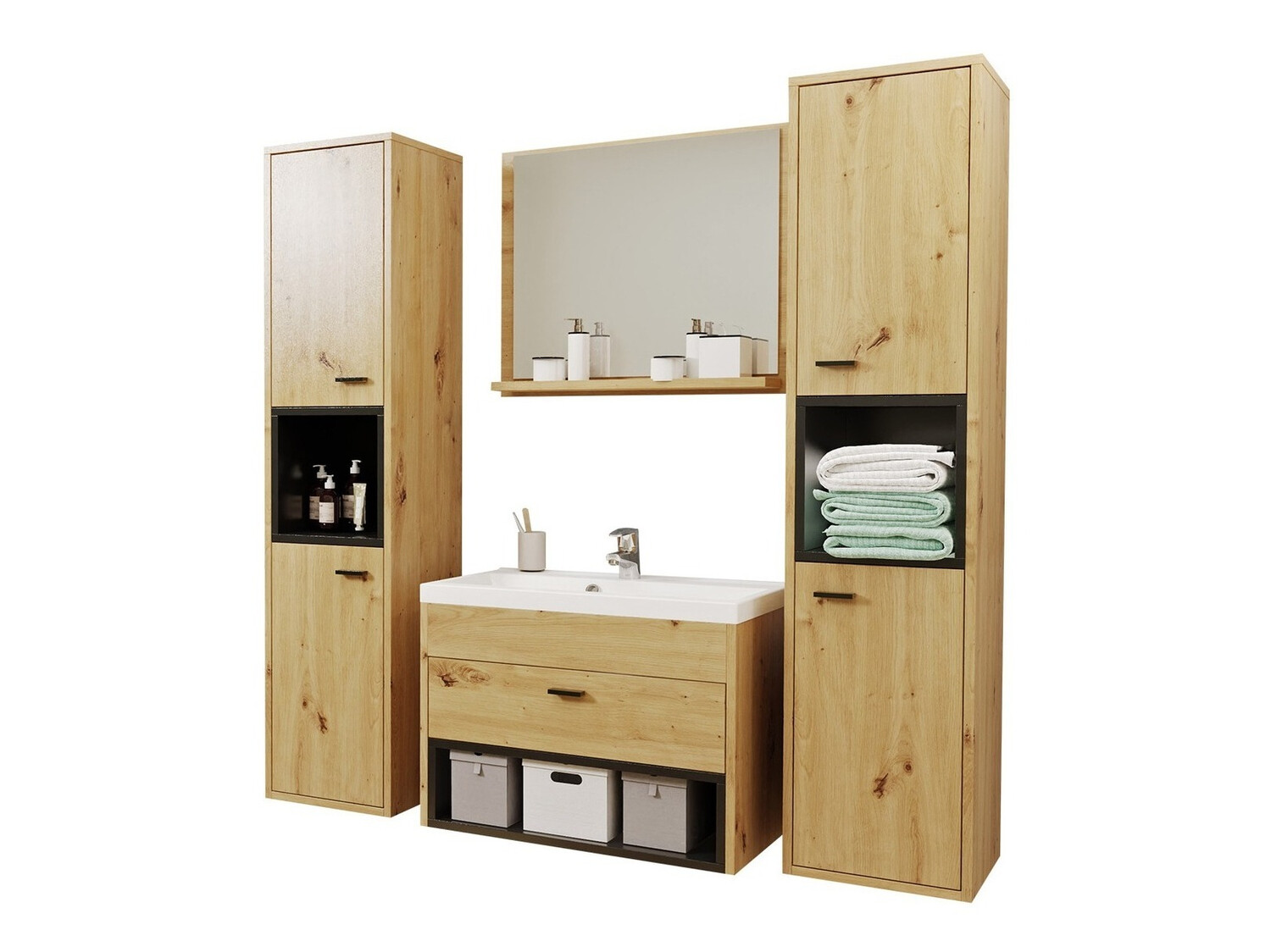 Conjunto de mueble de baño Baltesi 101 (Roble Artisan + Negro)