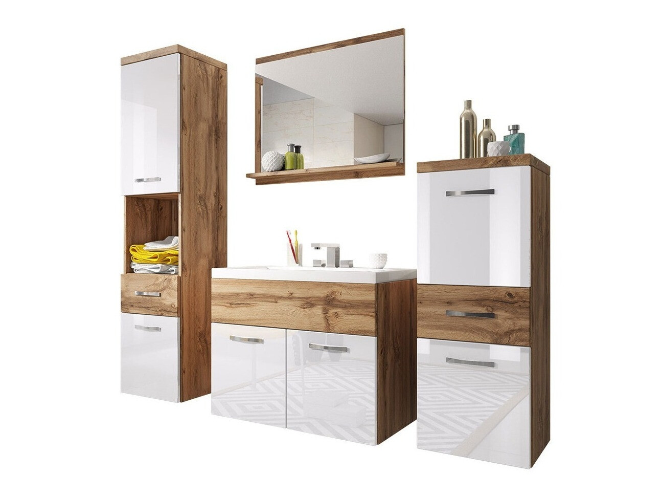 Conjunto de mueble de baño Sarasota 109 (Roble wotan + Blanco brillante)