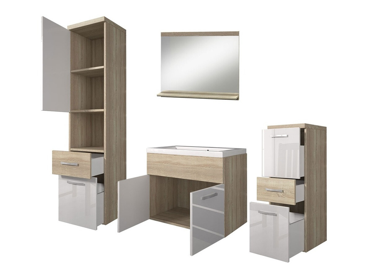 Conjunto de mueble de baño Sarasota 109 (Roble wotan + Blanco brillante)