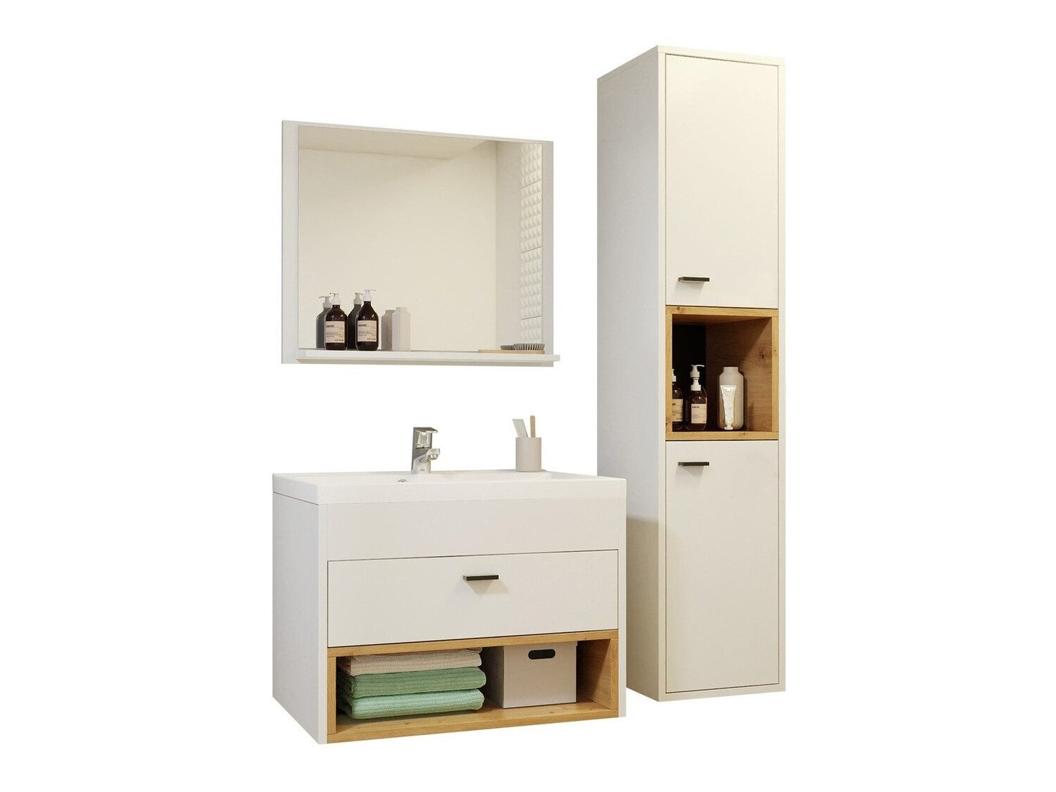 Conjunto de mueble de baño Velum I (Blanco + Roble Artisan)