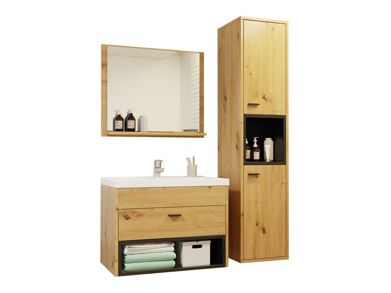 Conjunto de mueble de baño Velum I (Roble Artisan + Negro)