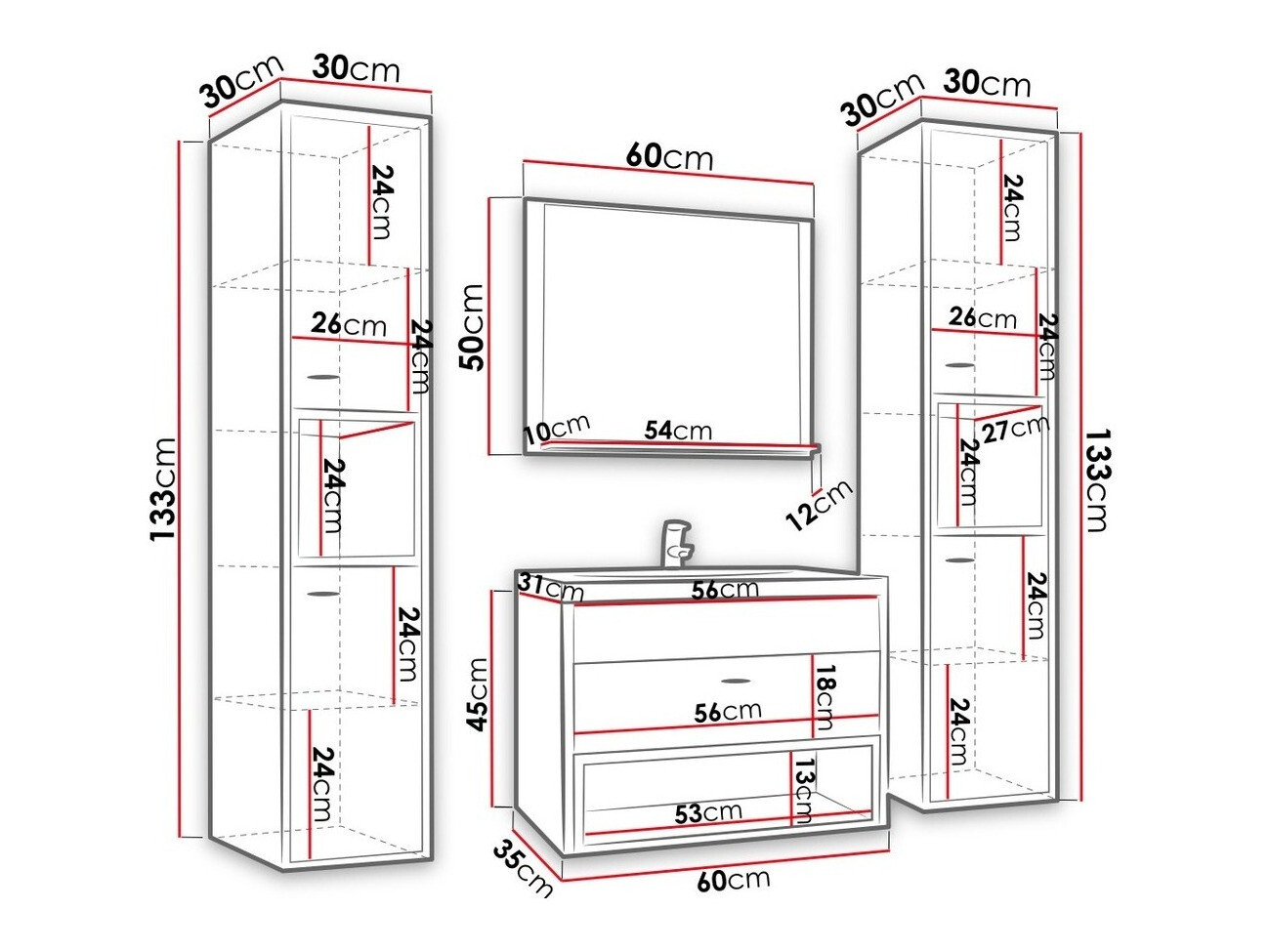 Conjunto de mueble de baño Velum II (Blanco + Roble Artisan)