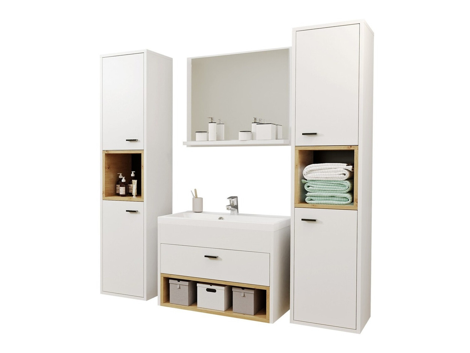 Conjunto de mueble de baño Velum II (Blanco + Roble Artisan)
