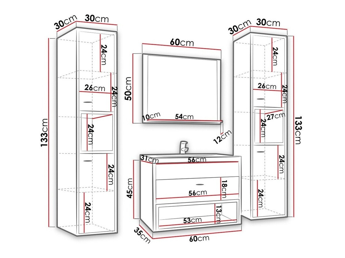 Conjunto de mueble de baño Velum II (Blanco + Roble Artisan)