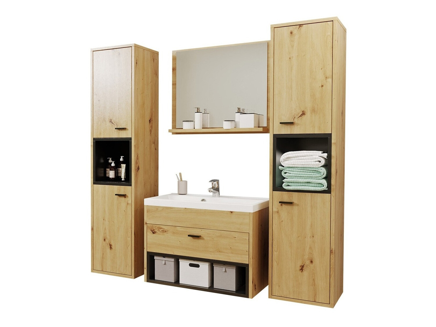 Conjunto de mueble de baño Velum II (Roble Artisan + Negro)