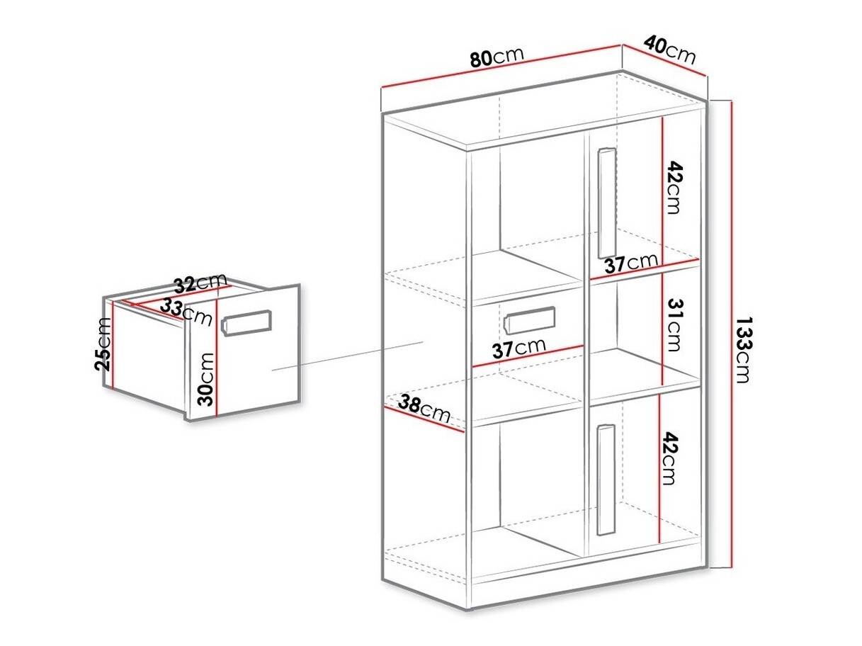 Estantería Merevari 101 (Blanco + Blanco brillante + Gris)