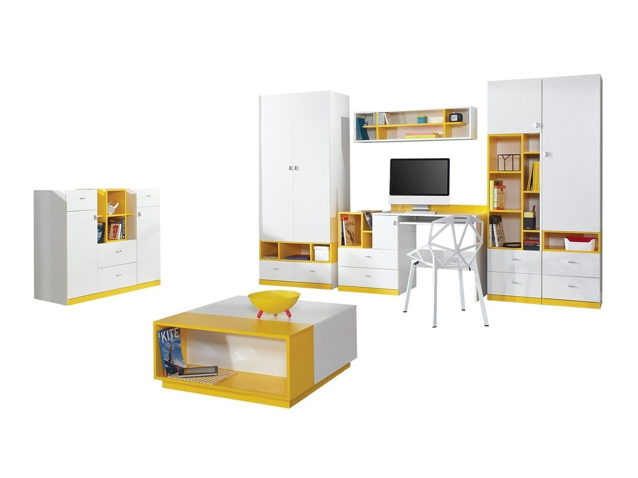 Juego de muebles Omaha E118 (Blanco + Amarillo)