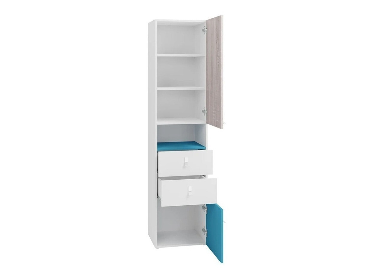 Conjunto de dormitorio infantil Camteso 114 (Blanco + Roble + Turquesa)