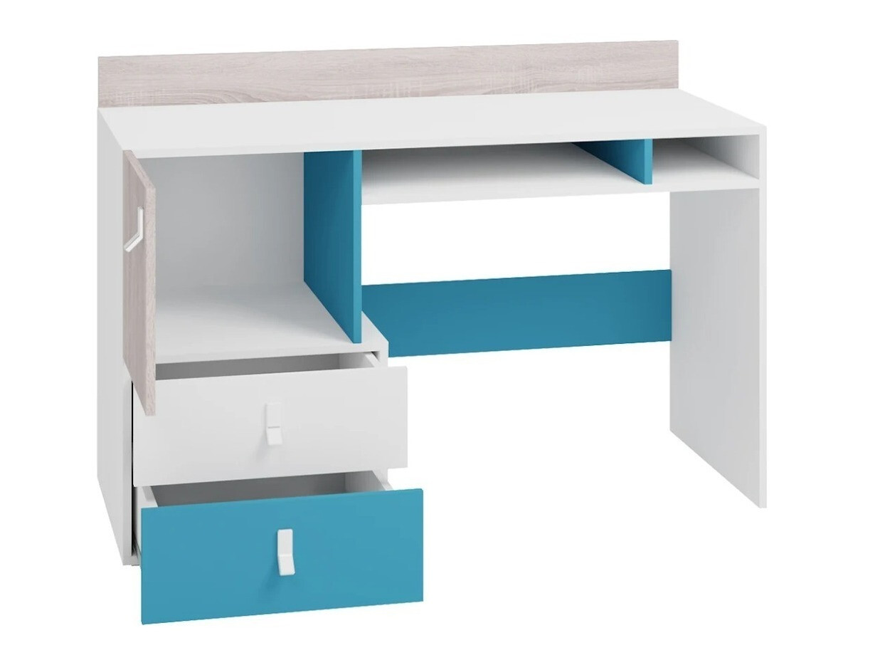 Conjunto de dormitorio infantil Camteso 114 (Blanco + Roble + Turquesa)