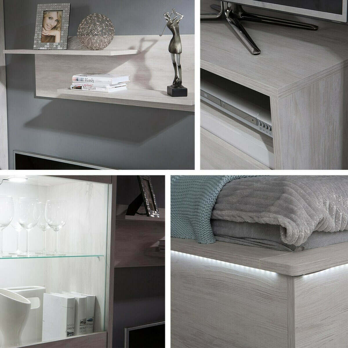 Conjunto de oficina Fivelbo 116 (Roble blanqueado + Grafito brillante)