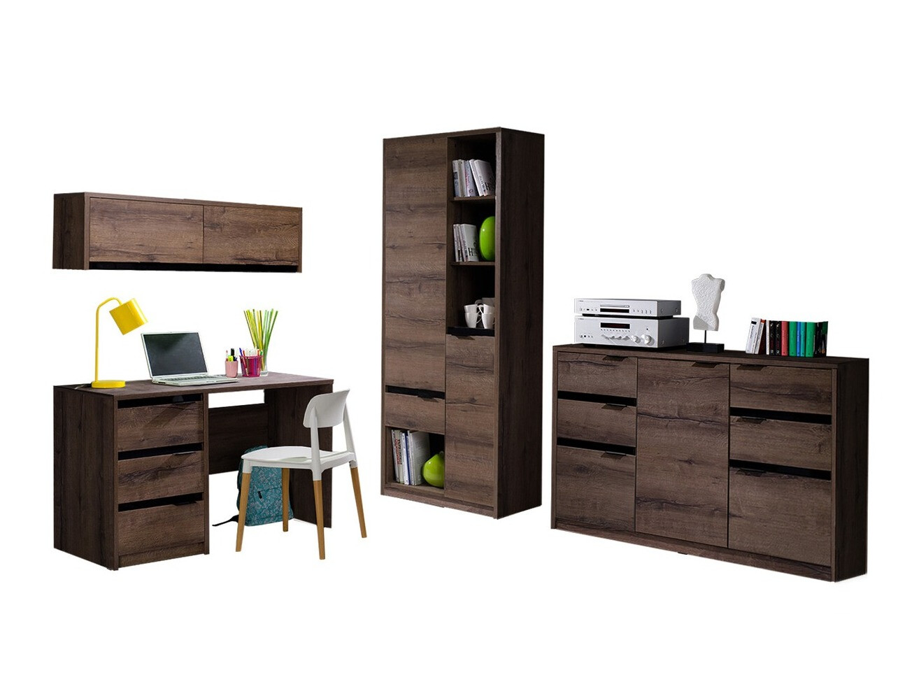 Conjunto para oficina en casa Fivelbo 116 (Roble del Monastery + Negro brillante)