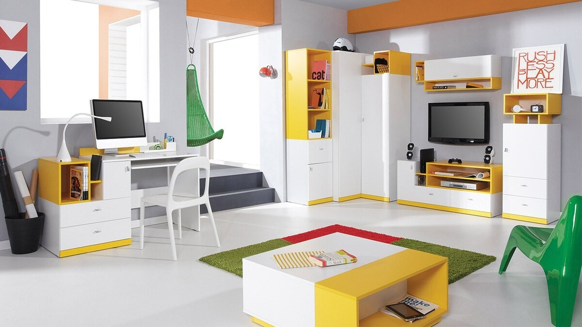 Juego de muebles Omaha E120 (Blanco + Amarillo)