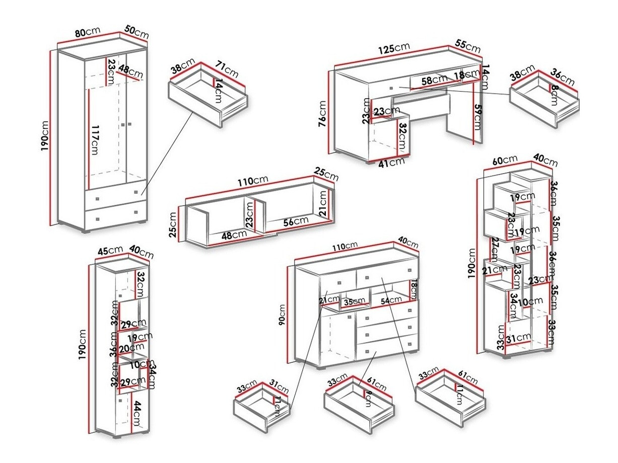 Juego de muebles Omaha J120 (Hormigón + Blanco + Roble)